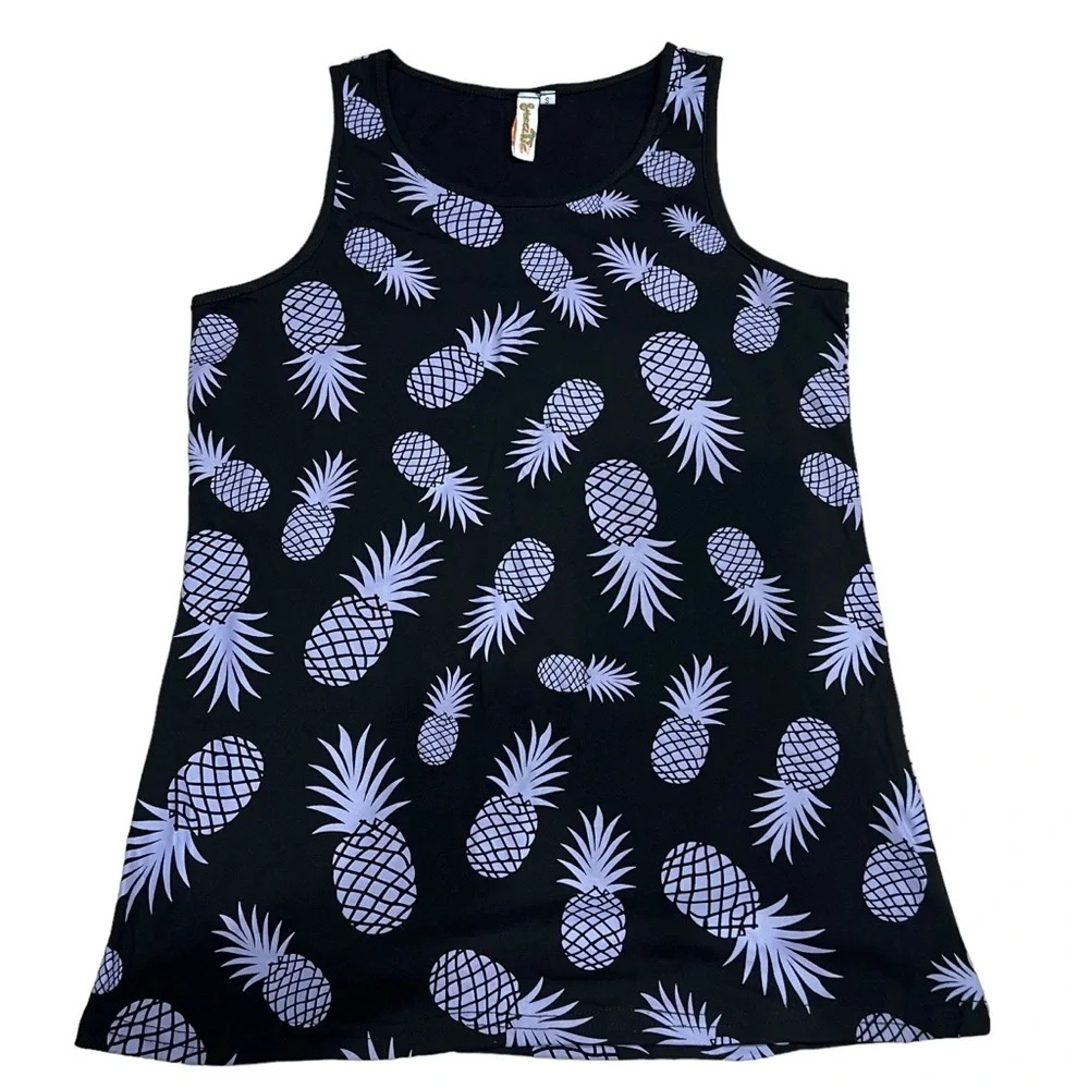 Shoreline Black & Purple Pineapple Tank Size Small Tropical Fun Print